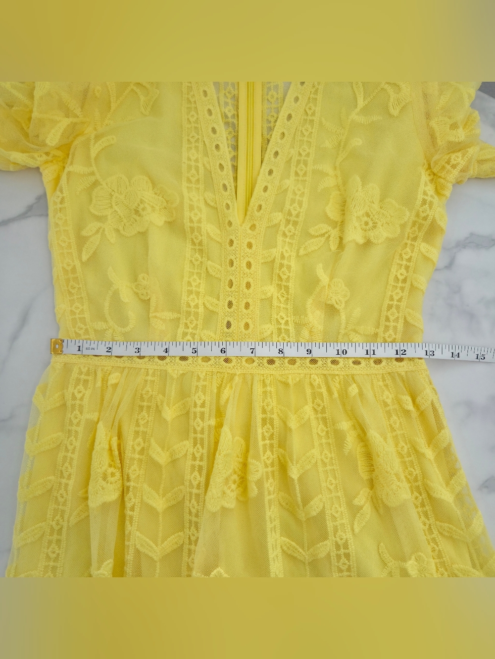 Socialite Yellow Floral Lace V-Neck Mini Dress Size Small - Picture 15 of 16